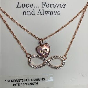 Rose Gold Infinity and Heart Pendant Necklace Set